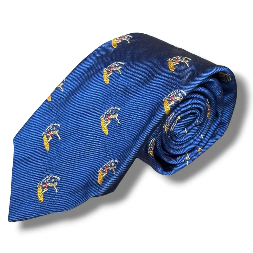 J. CREW Blue Silk Twill Tie with Surfer